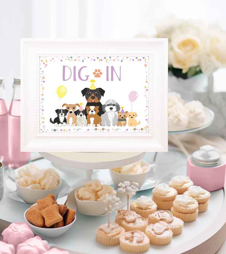 PRINTABLE Pink Puppy Party Dig in PINK Sign, Puppy Food Table Sign ...