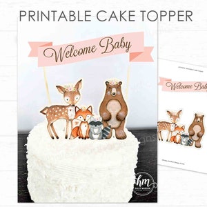 PRINTABLE Pink Woodland Cake Topper, Girl Woodland Baby Shower Cake ...