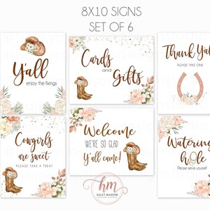 Cowgirl Baby Shower, Birthday Party signs, Set of 6 Table signs, Door signs, Cowgirl signs, food sign, favors signs DIGITAL FILE