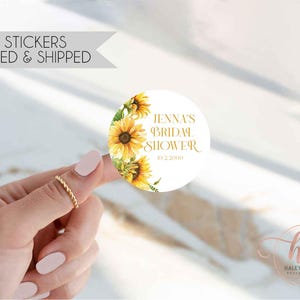 Sunflower Stickers, Baby/Bridal Shower Labels, 2" Round