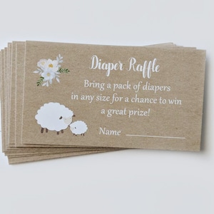 Little Lamb baby shower Diaper Raffle Cards, Floral Lamb baby sprinkle, Gender Neutral Lamb baby shower game