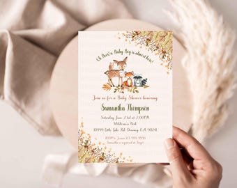 Fall baby shower invitation, Fall woodland baby shower Invitation, Oh deer baby girl shower invitation, woodland baby shower