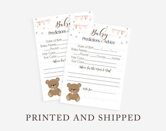 Bearly Wait Baby Advice and Predictions game, Teddy Bear baby shower game, Bearly wait Advice cards Gender Neutral PRINTED and SHIPPED HM887