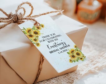 Sunflower Thank you tags size 2" wide by 3.5" long, Floral Baby Shower favor tags