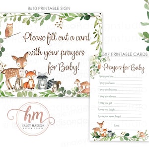 Bosgebeden voor babykaarten en teken, bosbabygebeden, bosbabyshowerbetalerkaarten, bosgroen baby PRINTBAAR BESTAND