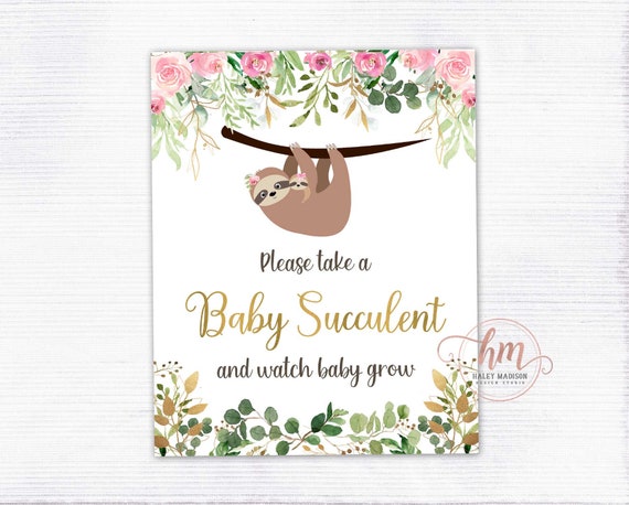PRINTABLE Floral Sloth Baby Shower Succulent Favor Sign 8x10 - Etsy