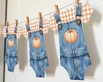 Little Pumpkin Baby Overalls Banner, Fall Baby Shower sign