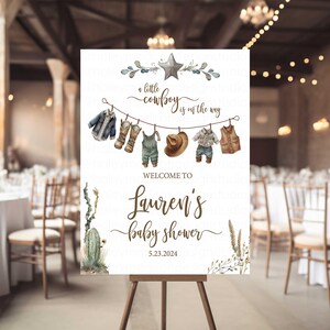Cowboy-Babyparty-Willkommensschild, Cowboy-Babypartydekoration, kleines Cowgirl-Partyschild, Cowboy-Babyparty-Plakatbrett, HM788