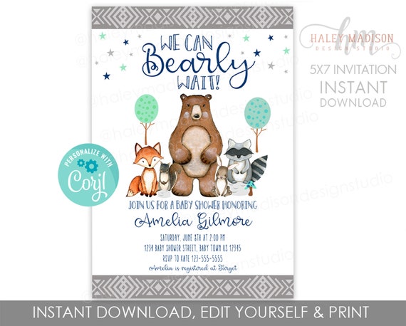 we can bearly wait baby shower invitations