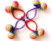 RAINBOW BOBBLES. Pony Tail Holder. Girls Hair Tie. Elastic Hair Tie. Funky. Retro Hair Bobbles. Rainbow.