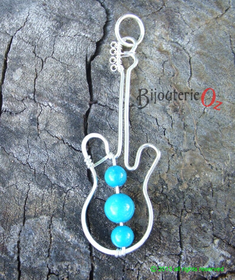Guitar Necklace Bass Guitar Guitar Pendant Turquoise Beads Etsy