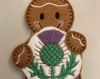 Gingerbread Scotsman Carrying Thistle Hanging Felt Decoration Christmas Ornament