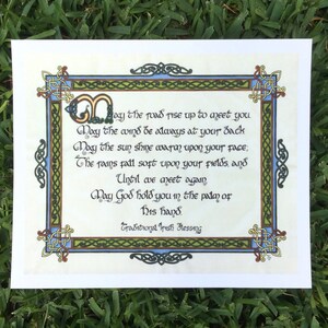 May the road rise up to met you, Celtic wall art, Irish wedding blessing, Historical art, Calligraphy print image 5