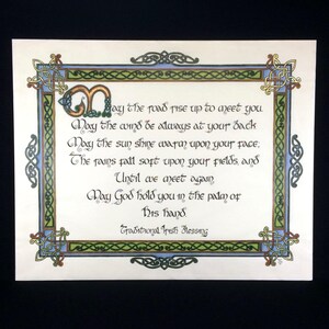 May the road rise up to met you, Celtic wall art, Irish wedding blessing, Historical art, Calligraphy print image 1