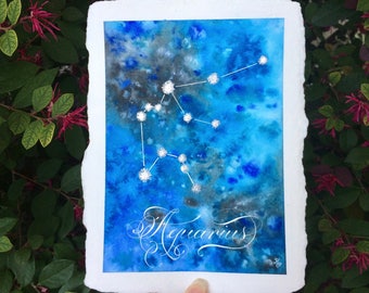 Zodiac Sign Art - Constellation Art- Star Artwork - Galaxy Watercolor - Custom Art