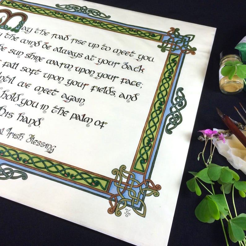 May the road rise up to met you, Celtic wall art, Irish wedding blessing, Historical art, Calligraphy print image 3