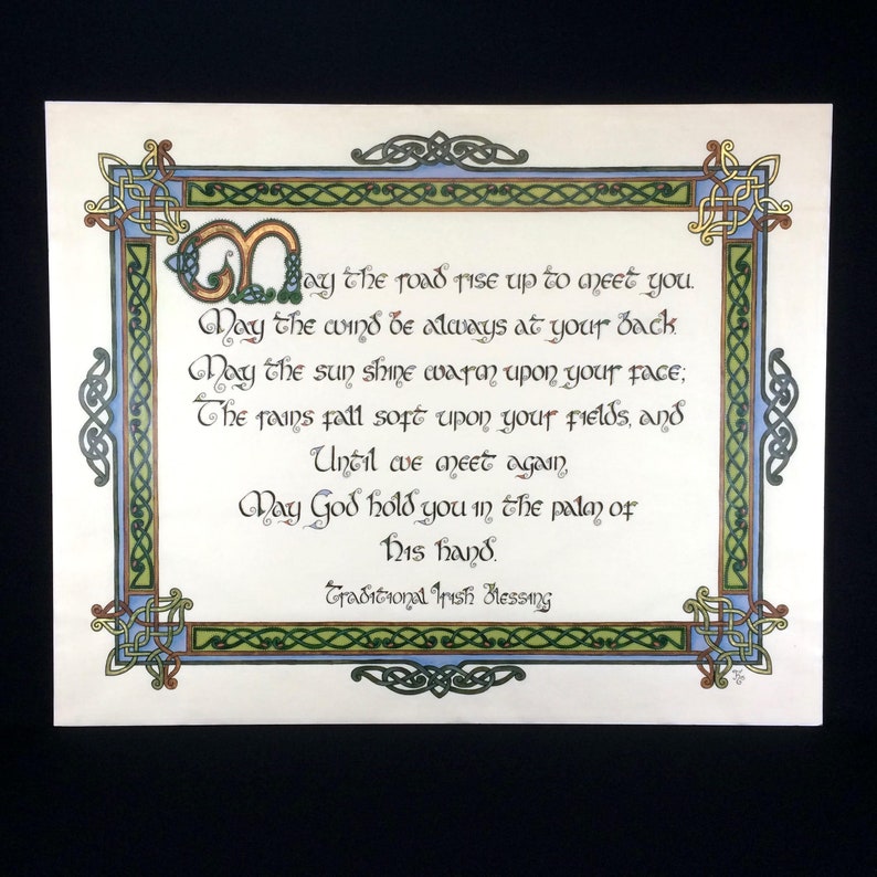 May the road rise up to met you, Celtic wall art, Irish wedding blessing, Historical art, Calligraphy print image 1