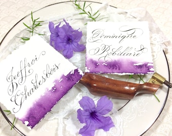 Watercolor Place Cards - Calligraphy Place Cards - Hand Painted Wedding Escort Cards - Plum - Amethyst - Purple - Eggplant - Aubergine