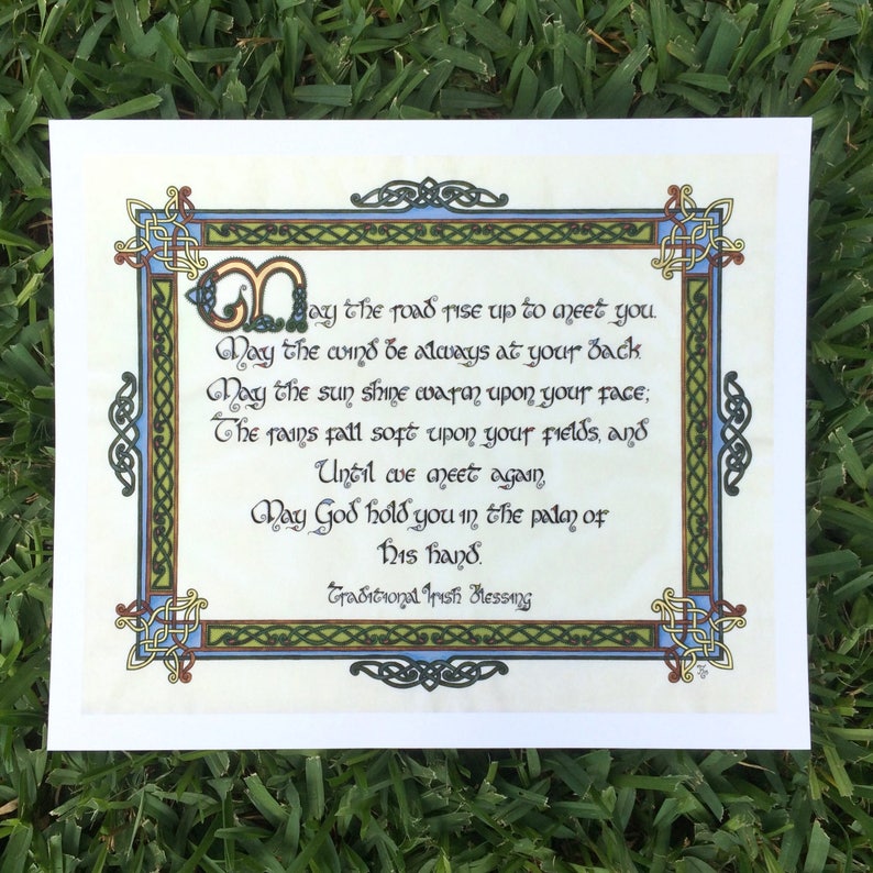 May the road rise up to met you, Celtic wall art, Irish wedding blessing, Historical art, Calligraphy print image 5