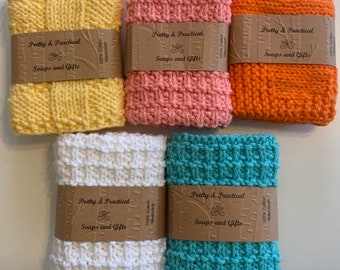 100% cotton washcloth, Knitted facecloth, Solid Colors