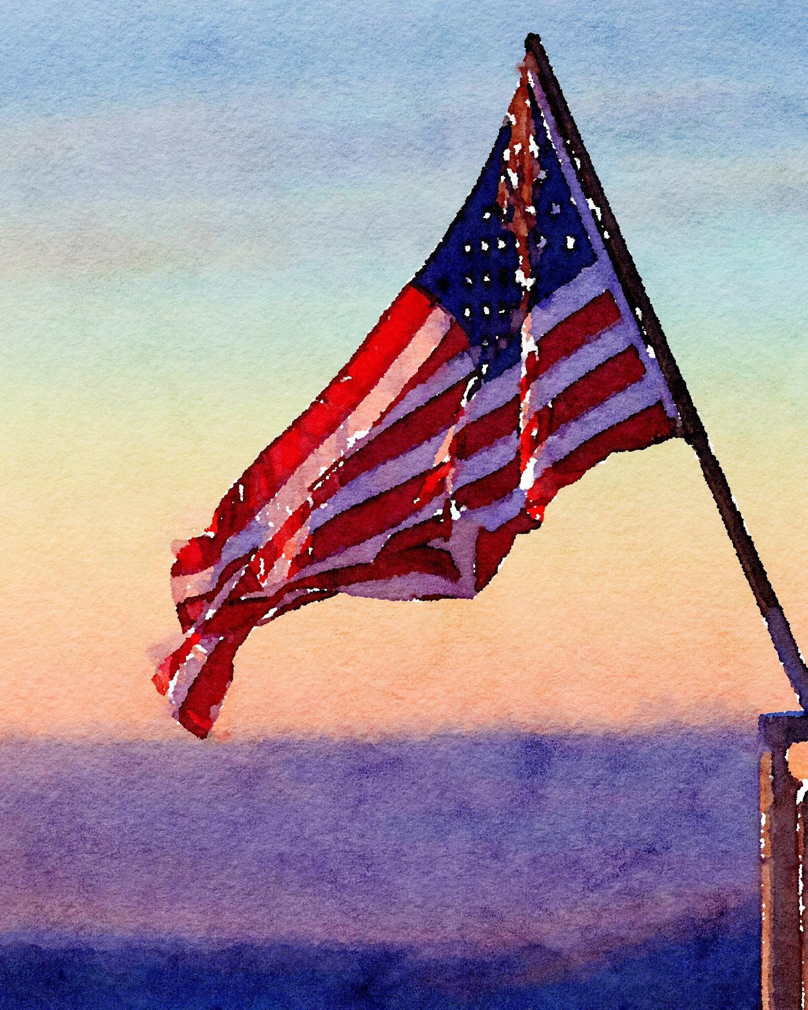 American Flag Watercolor, Flag Watercolor Digital Download Art