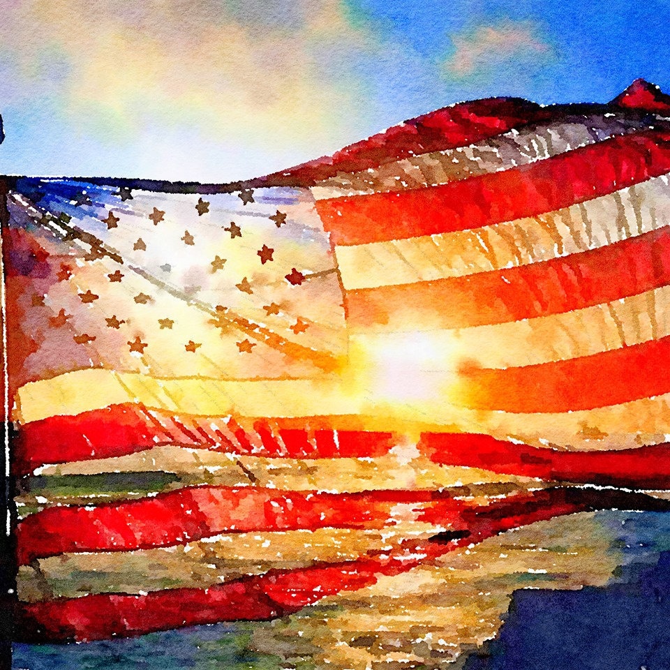 American Flag Watercolor, Flag Watercolor Digital Download Art