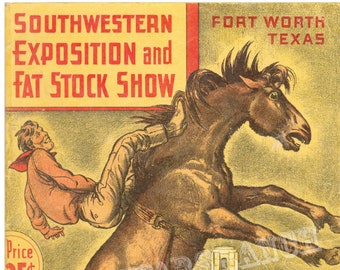 Cowboy Rodeo Ft Worth Fat Stock Show and 1936 Texas Centennial  18x24 Poster