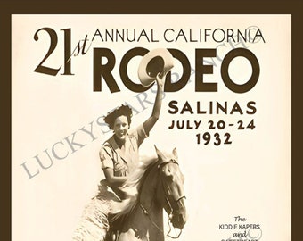 Cowgirl Print  Salinas, CA Rodeo 21st Ann Poster Vintage Print 12x18