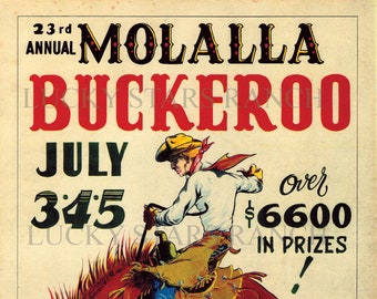 Molalla Buckaroo Cowboy Oregon Rodeo Poster Vintage Print 18x24