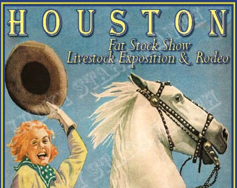 Cowgirl Pin Up  Houston  Fat Stock Show & Rodeo - 18x24 Cowgirl  Print Poster