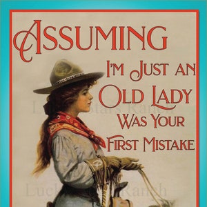 Cowgirl - Assuming I'm Just an Old Lady was your First Mistake!  Poster Vintage Print 12x18