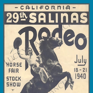 Cowgirl Print  Salinas, CA Rodeo 29th Ann Poster Vintage Print 12x18 Rodeo Cowboy
