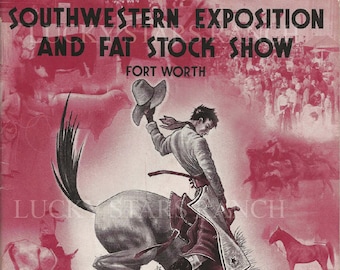 Cowboy Rodeo Poster Ft  Worth Fat Stock Show 1938  Vintage Rodeo Print 12x18