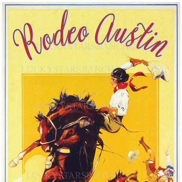 Cowgirl Print  Rodeo Austin Texas Cowgirl Poster Vintage Print 18x24