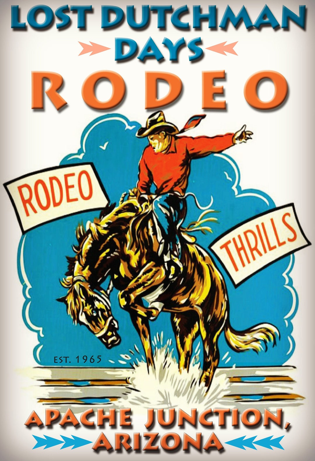 ヴィンテージ Rodeo America 刺繍 Made In USA Apache Junction, AZ Lost Dutchman Rodeo Poster Vintage Print 12x18