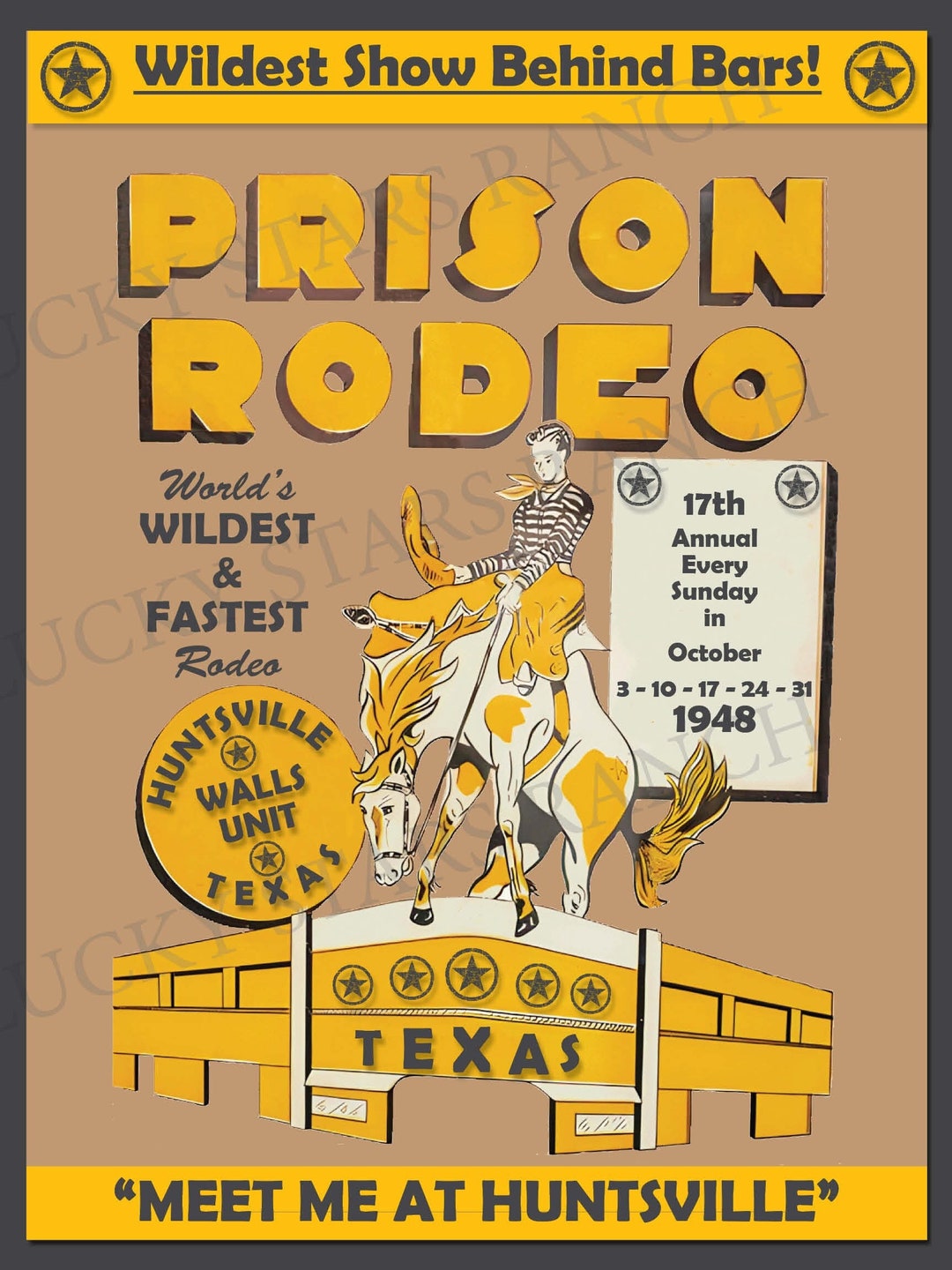 Huntsville Texas Prison Rodeo 1948 12x18 Print Etsy