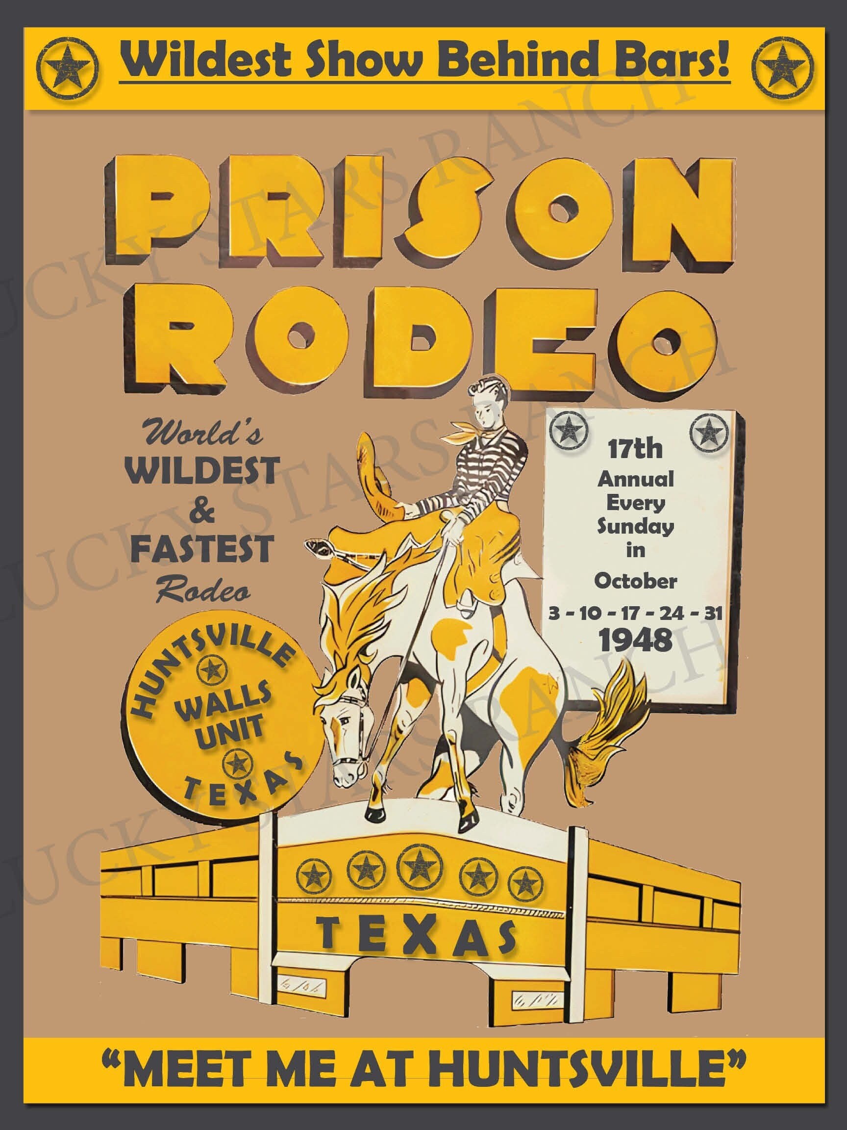 Huntsville Texas Prison  Rodeo 1948- 18x24 Print