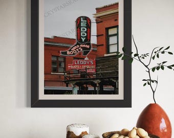 M L Leddy Boots Ft. Worth, Texas Cowboy Cowgirl  Rodeo 18x24 Vintage Print