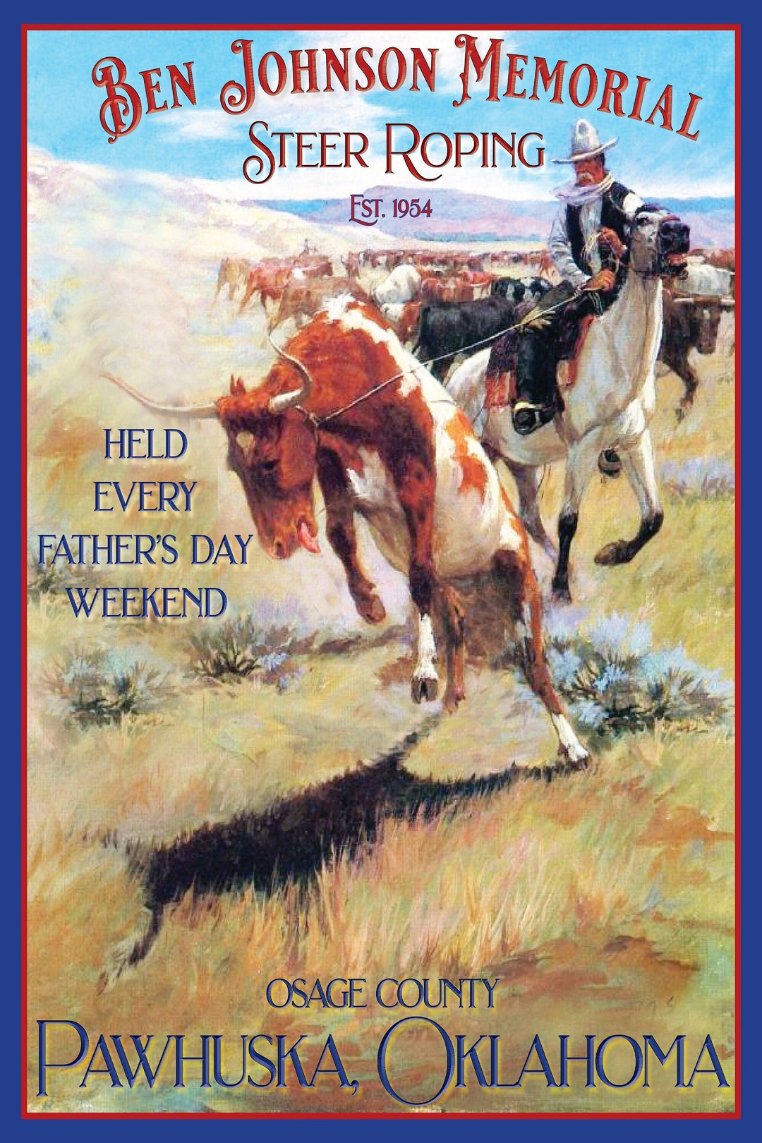 Ben Johnson Memorial Steer Roping Poster Vintage Print 12x18 Rodeo ...