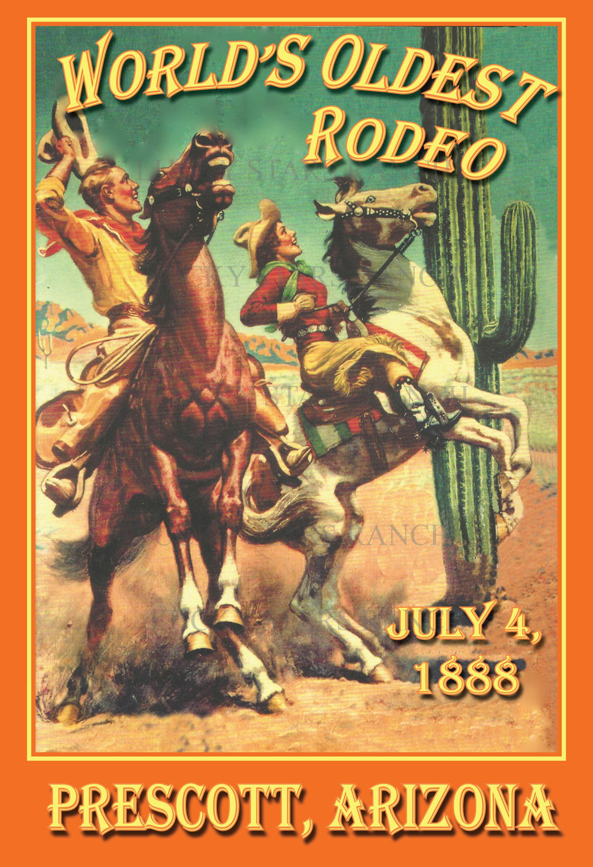 PRESCOTT, AZ World's Oldest Rodeo July, 1888 Cowboy Cowgirl Rodeo 18x24 Vintage Print