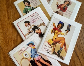 Set of 6 Cowgirl Cards - Blank note cards w envelopes 5x7 size