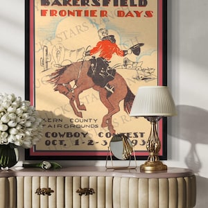 Cowboy Rodeo Poster Bakersfield, CA  Vintage Rodeo Print 12x18