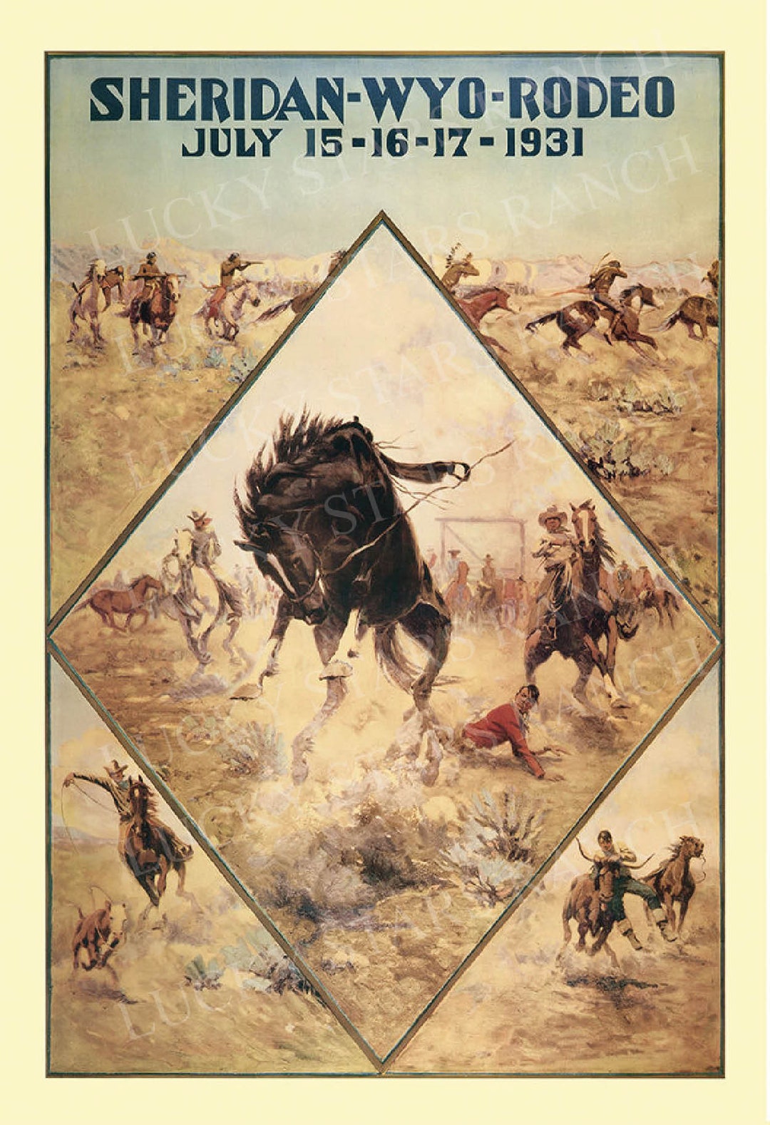 Sheridan, WY Rodeo 1928 - 18x24 Cowboy Print