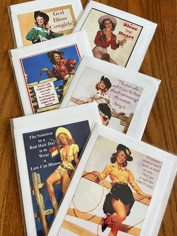 Set of 6 Cowgirl Cards Blank Note Cards W Envelopes 5x7 Size 