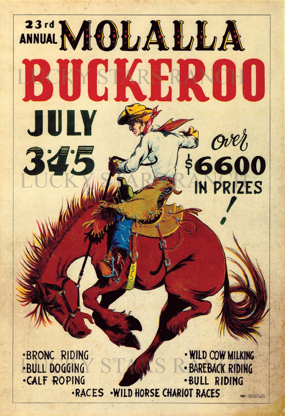 Molalla Buckaroo Cowboy Oregon Rodeo Poster Vintage Print 18x24 Etsy