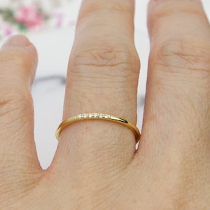 ultra thin band ring gold vermeil sterling silver 925 CZ paved skinny band ring stackable ring dainty delicate band ring minimalist ring