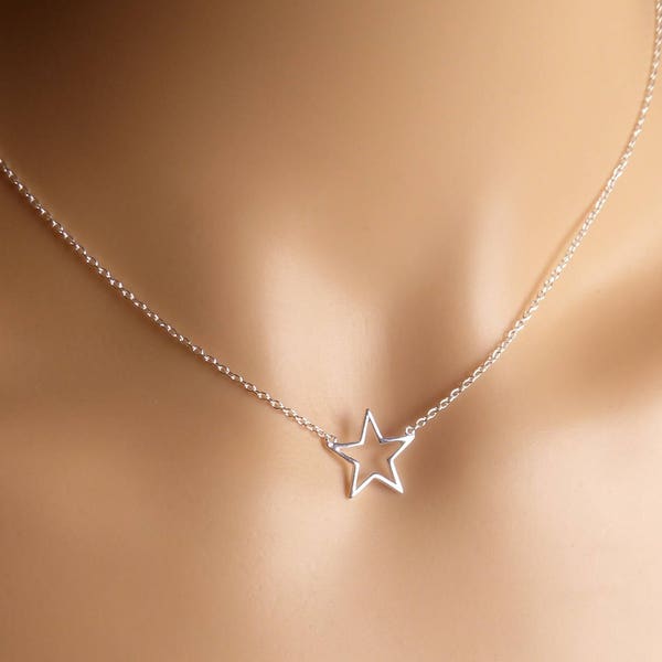 Open Star Choker necklace,Dainty Choker Necklace,Delicate, Simple,Gold or Silver, Christmas present, sterling silver 925, vermeil