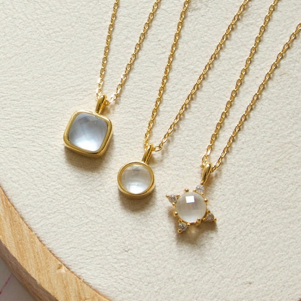 Dainty Moonstone necklace June birthstone moonstone gold necklace pendant solitaire moonstone necklace round pendant square pendant