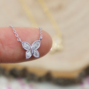 Butterfly necklace CZ diamond butterfly necklace gold dainty butterfly necklace silver cubic zirconia butterfly necklace mothers day gift
