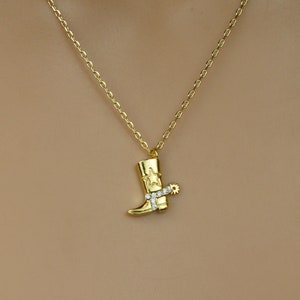 cowboy boot necklace CZ gold-silver cowboy boot-cowgirl boot necklace-western boot jewelry-dainty tiny charm-birthday gift-mother&#39;s day gift